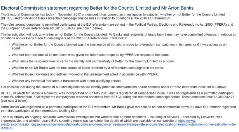 EC investigation into Brexit funding