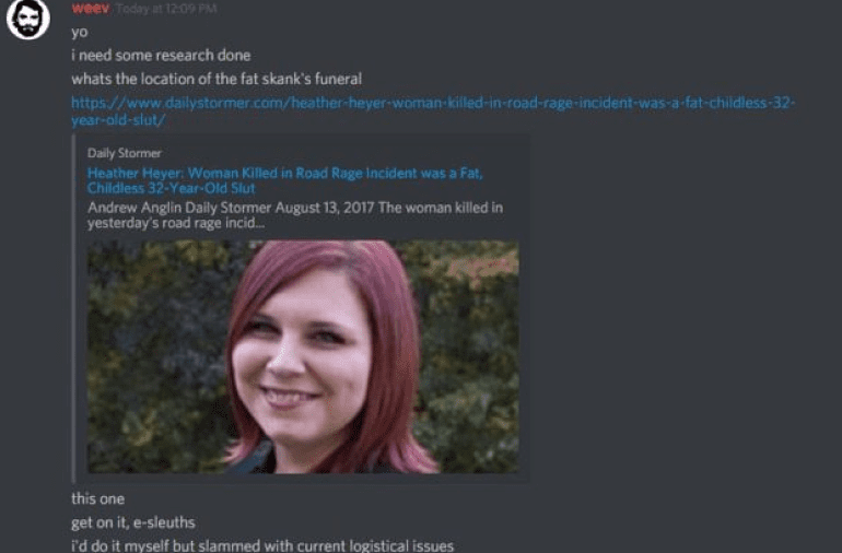 Heather Heyer denigrated in BBS chat