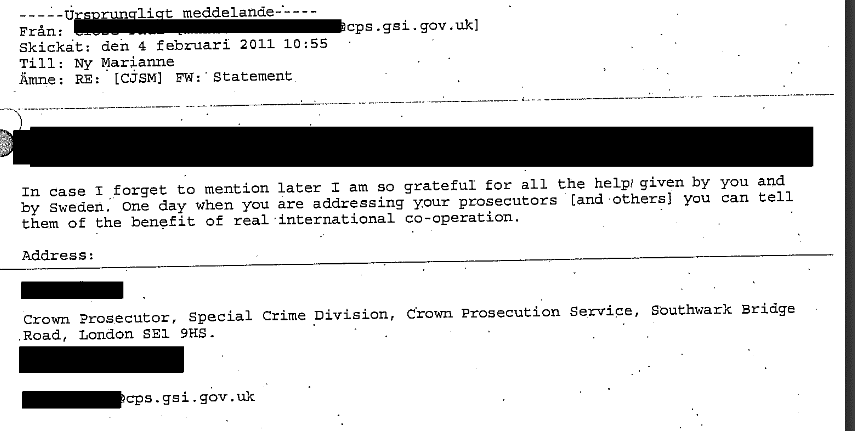 CPS email re Julian Assange case