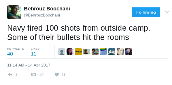 Manus Island attack tweet