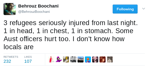 Manus Island attack tweet
