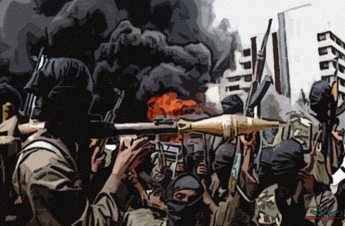 Boko Haram fighters in battle.