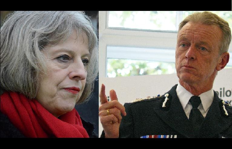 Theresa May and Sir Bernard Hogan-Howe - stuck with each other