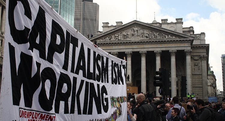 capitalism protest outside the bank of england