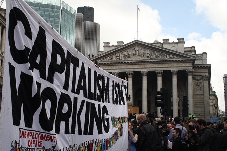capitalism protest outside the bank of england