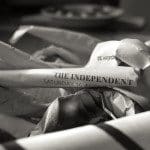 The Independent newspaper shredded black and white monochrome