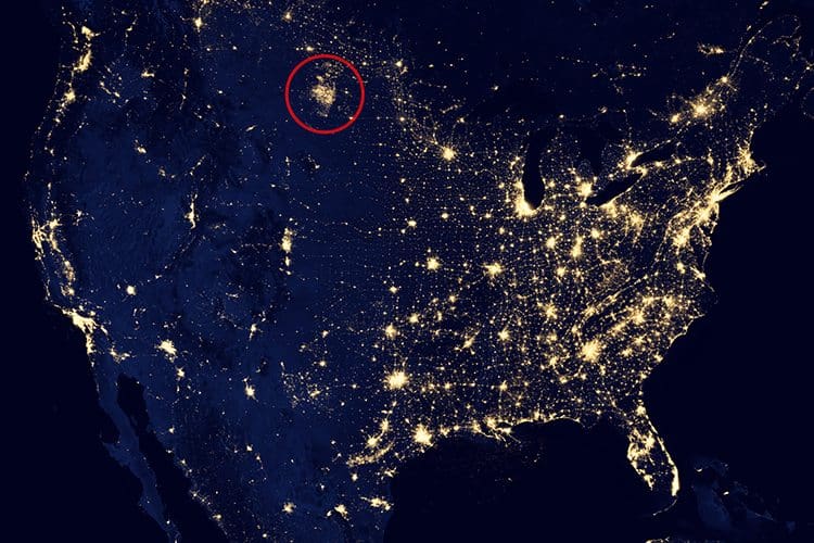 NASA USA light pollution from space showing fracking field