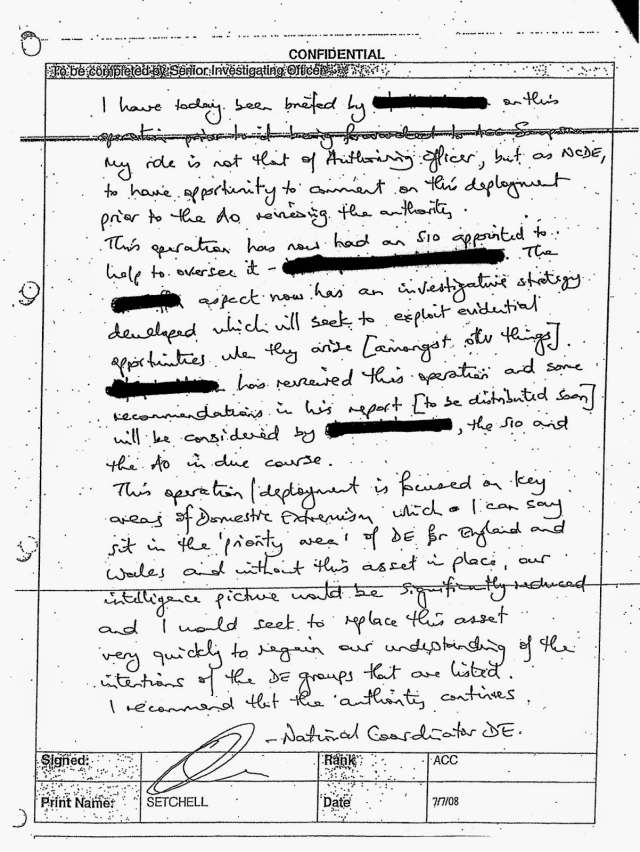 Setechell memo re Mark Kennedy