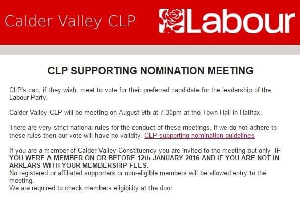 Calder Valley CLP supporting nominations
