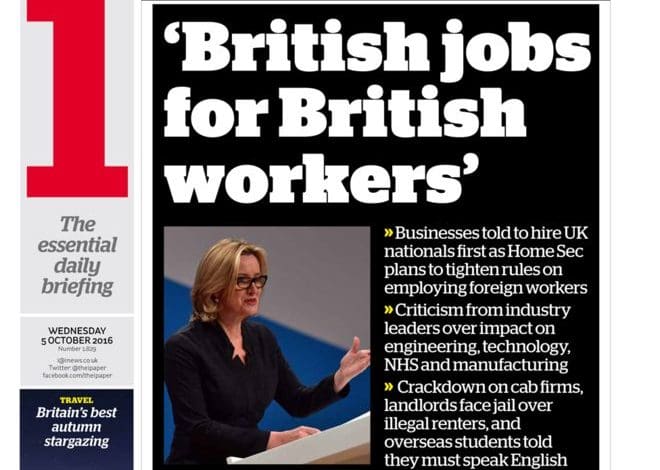 i front page - "British jobs for British workers"