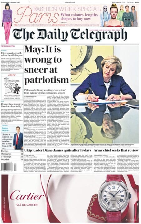 Telegraph - May "Wrong to sneer at patriotism"