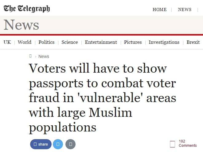 Telegraph Voter ID Article Cached Headline