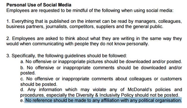 McDonalds Social Media Policy