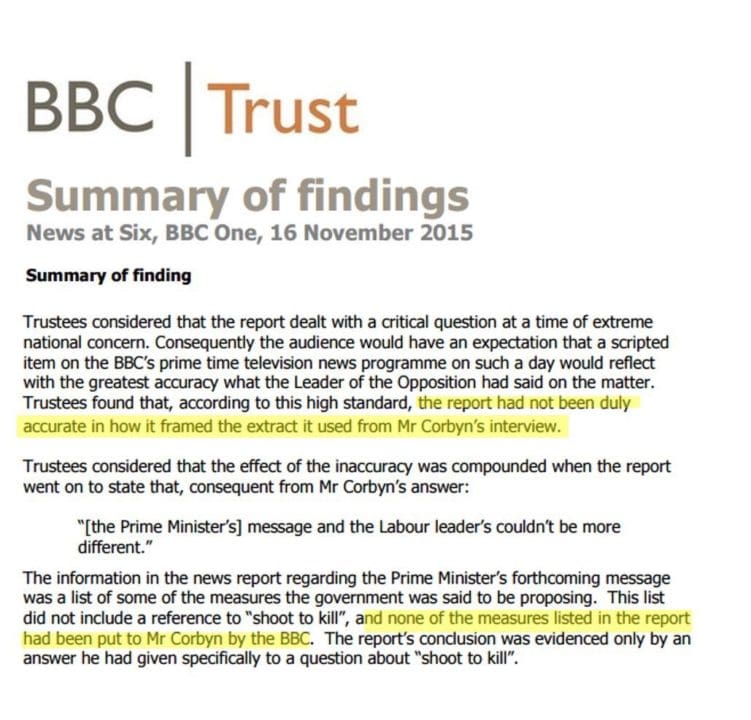 BBC Trust Corbyn Tories Shoot To Kill