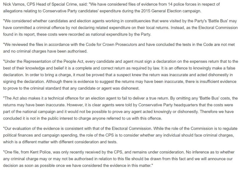 CPS Tory Election Fraud Statement
