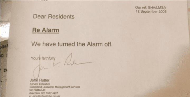 Genesis fire alarm letter