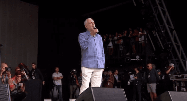 Jeremy Corbyn on Pyramid Stage, Glastonbury