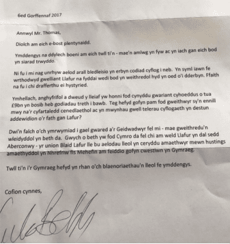 Guto Bebb Asshole letter
