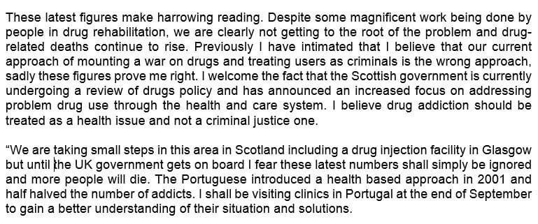 Ronnie Cowan MP Drugs