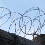 Barbed wire on prison wall