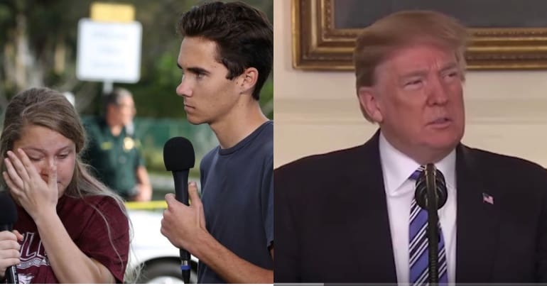 Students and Donald Trump speaking after Florida shooting