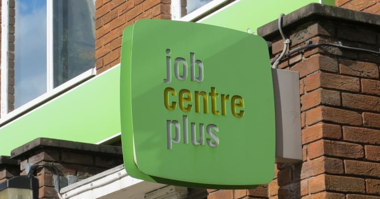 Job Centre Plus sign YouGov poll on people claiming benefits having the vote