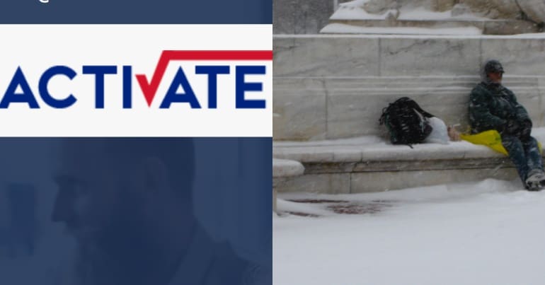 Activate homeless man in snow
