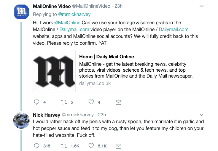 Daily Mail asks for footage and gets shut down.