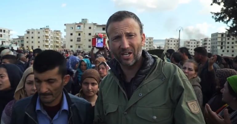Sky reporter in Afrin discussing Turkey