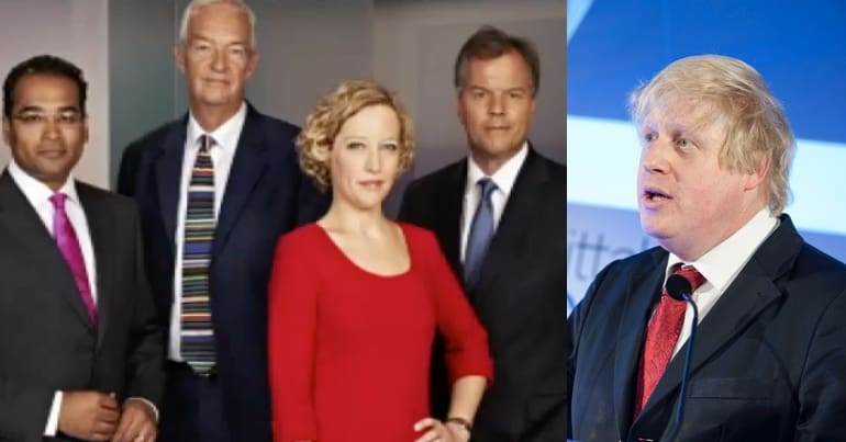 Channel 4 news team and Boris Johnson