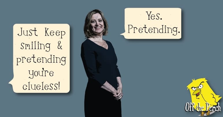 Someone saying to Rudd "Just keep smiling and pretending you're clueless!" Rudd responds: "Yes. Pretending."
