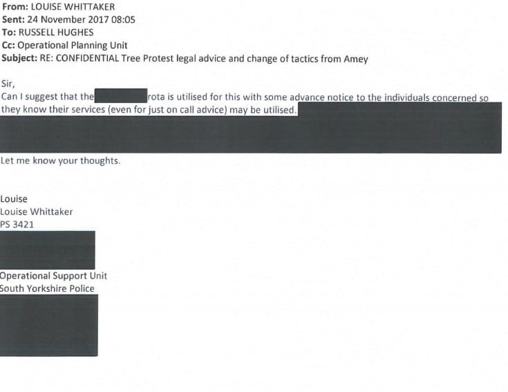 Email five between Amey and South Yorkshire police