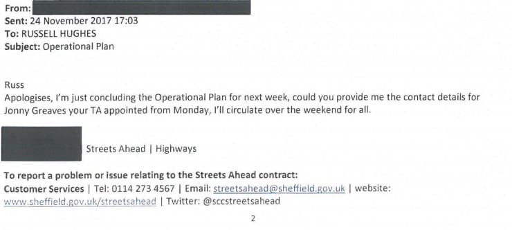 Email One Between Amey and South Yorkshire Police