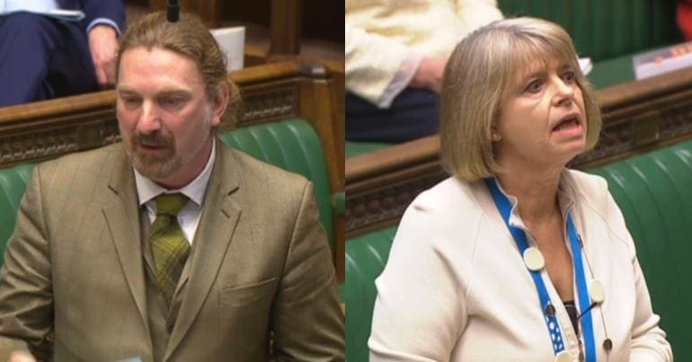 Chris Law and Harriett Baldwin in House of Commons 24 April