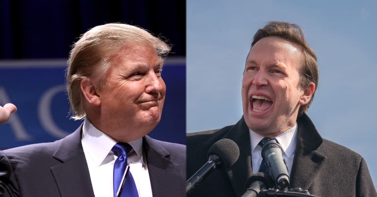 A picture of Chris Murphy and a picture of Donald Trump