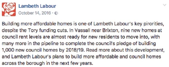 Lambeth Labours housing pledge from 2016