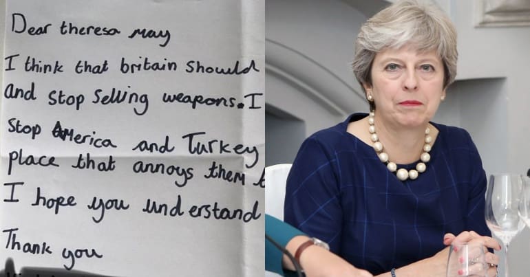 Letter from an eight-year-old after Syrian airstrike and Theresa May