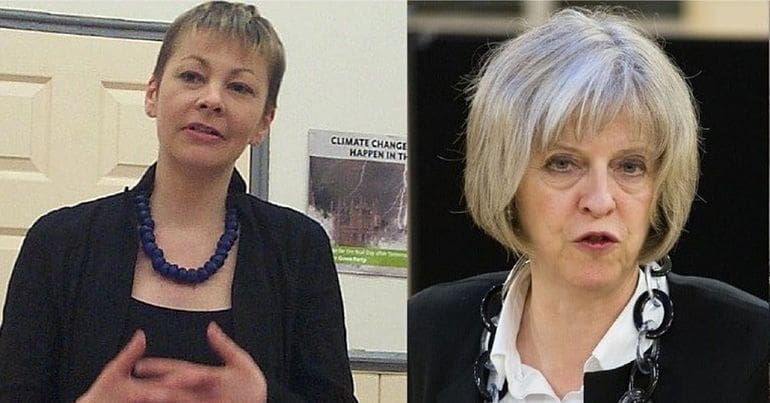 Caroline Lucas and Theresa May