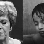 Theresa May and a Syrian child in separate images