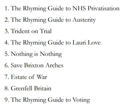 Potent Whisper's new book The Rhyming Guide to Grenfell Britain