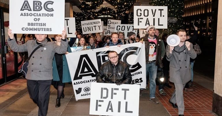 The Association of British Commuters at a rail protest