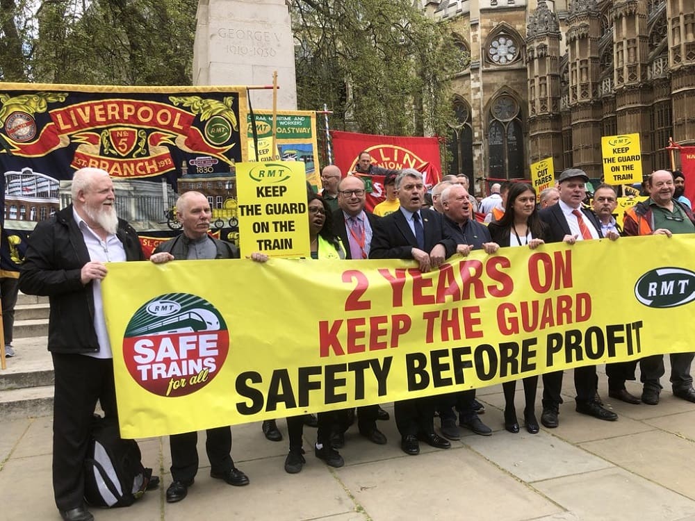The RMT union organised a rally outside parliament