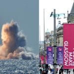 Trident Missile in US and People Make Glasgow Banners Buchanan Street