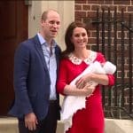 Prince William and Kate Middleton with their third child outside the hospital