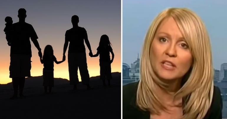 A family with 3 children, and a separate picture of Esther McVey
