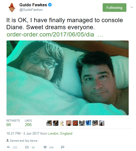 Guido tweet of Paul Staines image in bed with Diane Abbott