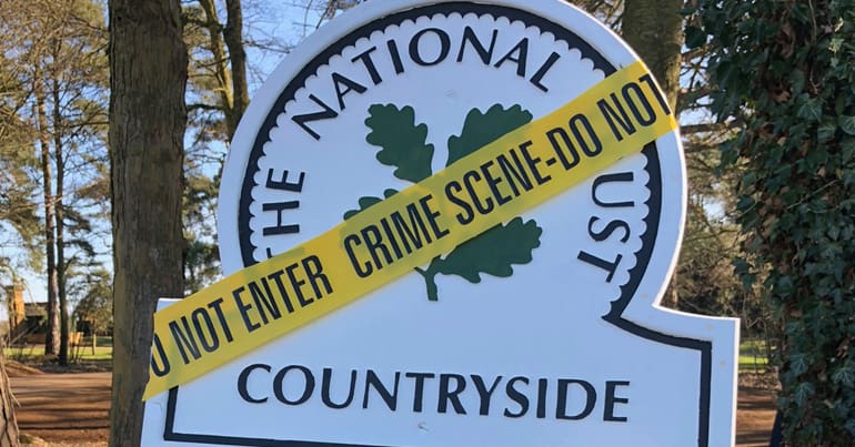National Trust hunting crime scene sign