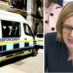 An immigration enforcement van and amber rudd