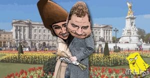 Prince Harry and Meghan Markle with giant, bloated heads