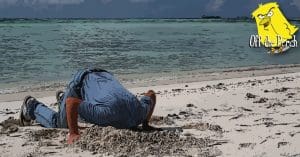 A man with his head in the sand